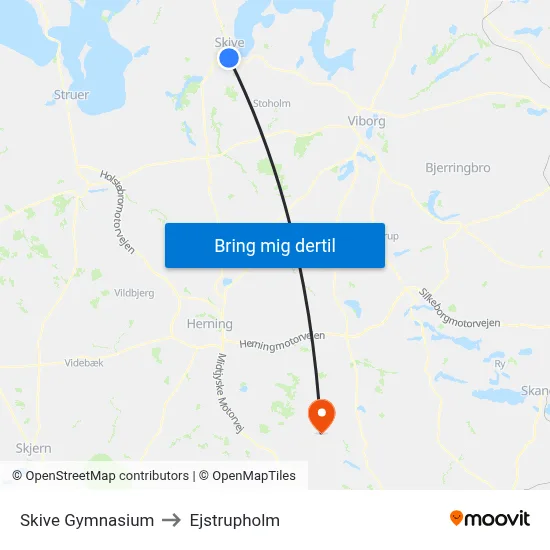 Skive Gymnasium to Ejstrupholm map