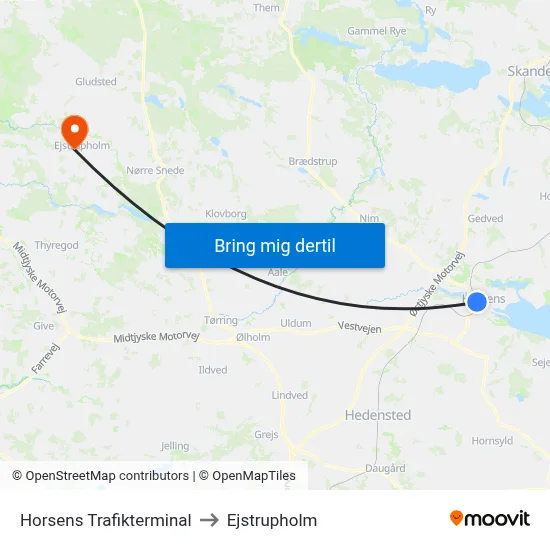 Horsens Trafikterminal to Ejstrupholm map