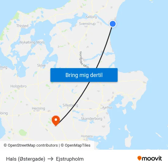 Hals (Østergade) to Ejstrupholm map