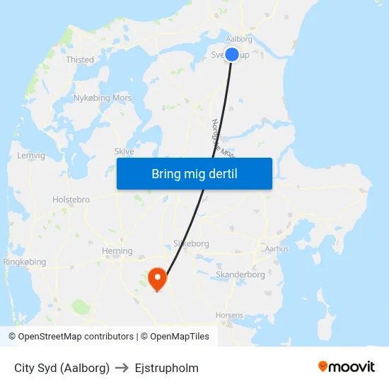 City Syd (Aalborg) to Ejstrupholm map