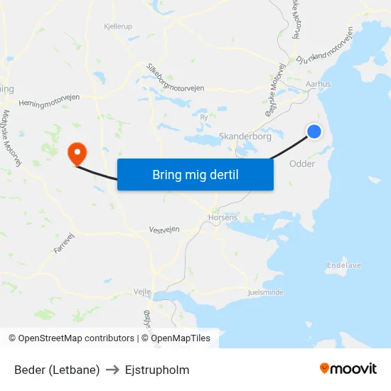 Beder (Letbane) to Ejstrupholm map