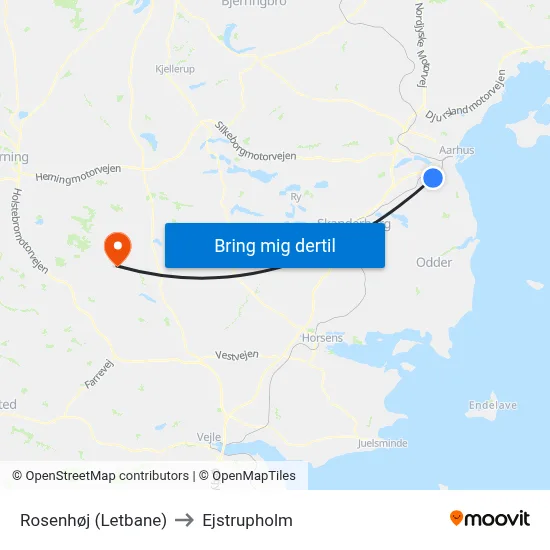 Rosenhøj (Letbane) to Ejstrupholm map