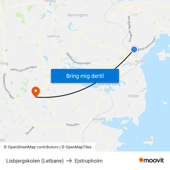 Lisbjergskolen (Letbane) to Ejstrupholm map