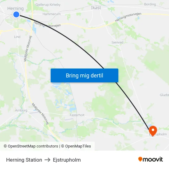 Herning Station to Ejstrupholm map