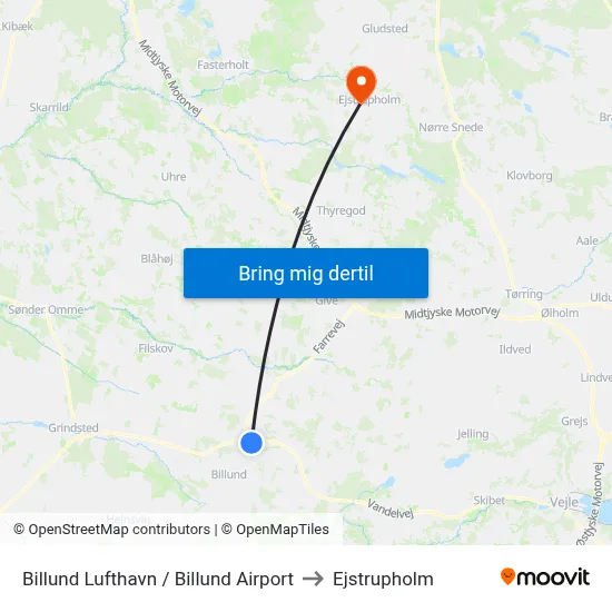 Billund Lufthavn / Billund Airport to Ejstrupholm map
