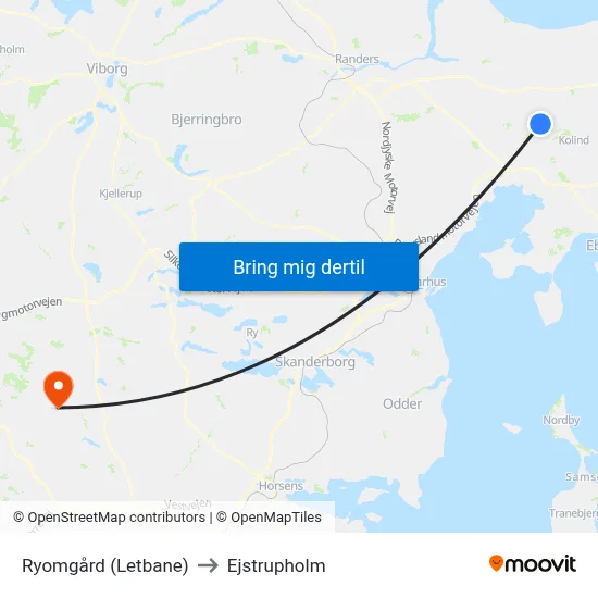 Ryomgård (Letbane) to Ejstrupholm map