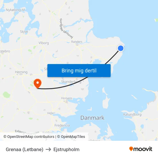 Grenaa (Letbane) to Ejstrupholm map