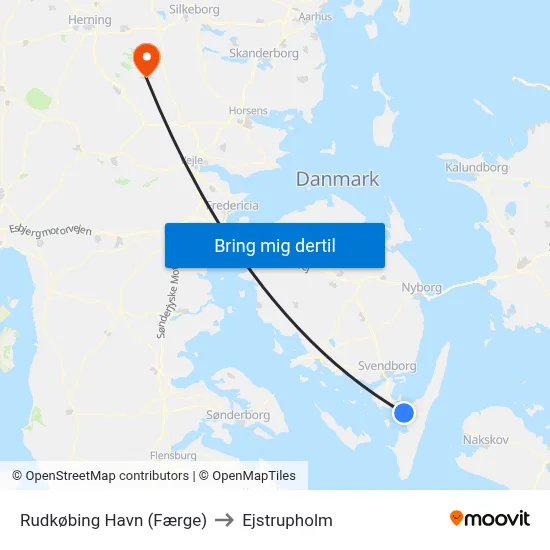 Rudkøbing Havn (Færge) to Ejstrupholm map
