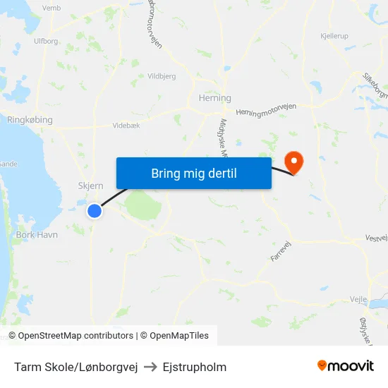 Tarm Skole/Lønborgvej to Ejstrupholm map