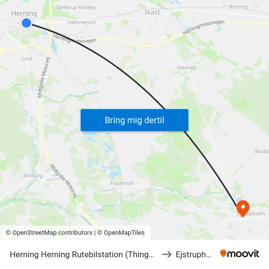 Herning Herning Rutebilstation (Thinggaard) to Ejstrupholm map