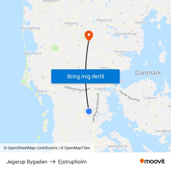 Jegerup Bygaden to Ejstrupholm map
