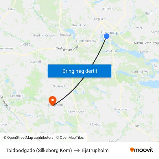 Toldbodgade (Silkeborg Kom) to Ejstrupholm map