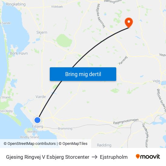 Gjesing Ringvej V Esbjerg Storcenter to Ejstrupholm map