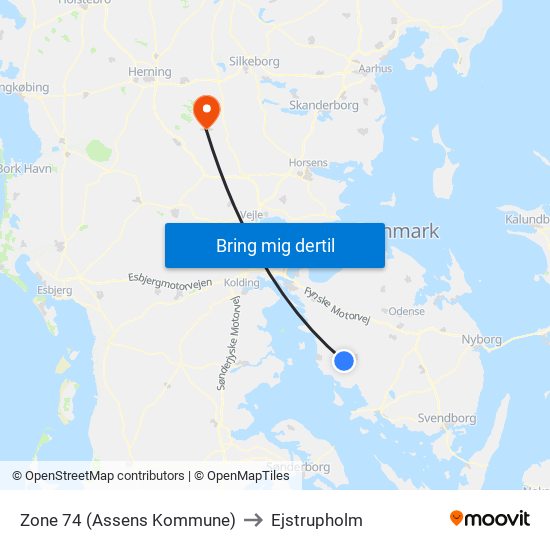 Zone 74 (Assens Kommune) to Ejstrupholm map