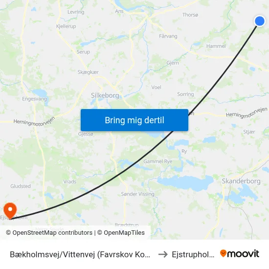 Bækholmsvej/Vittenvej (Favrskov Kom) to Ejstrupholm map
