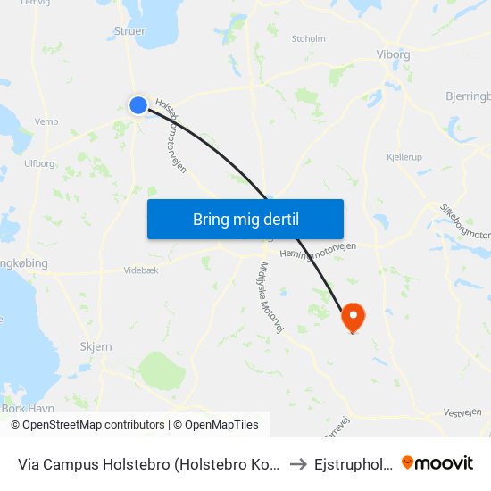 Via Campus Holstebro (Holstebro Kom) to Ejstrupholm map