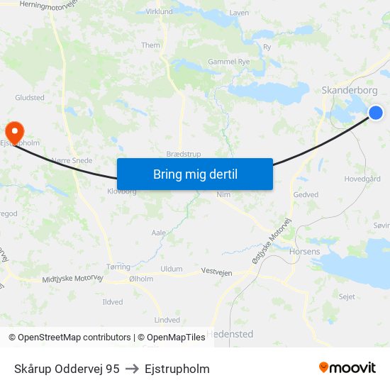 Skårup Oddervej 95 to Ejstrupholm map