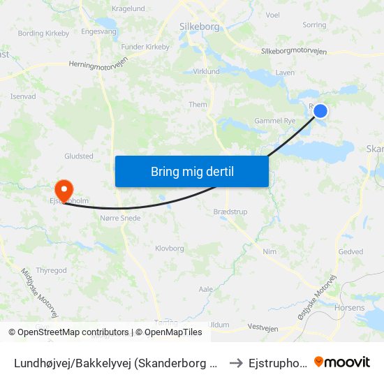 Lundhøjvej/Bakkelyvej (Skanderborg Kom) to Ejstrupholm map