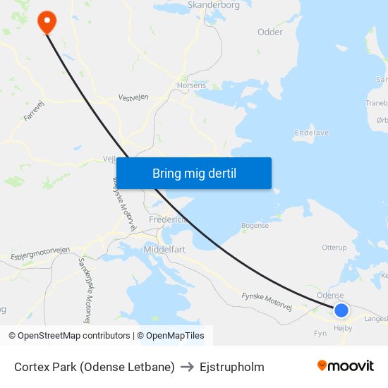 Cortex Park (Odense Letbane) to Ejstrupholm map