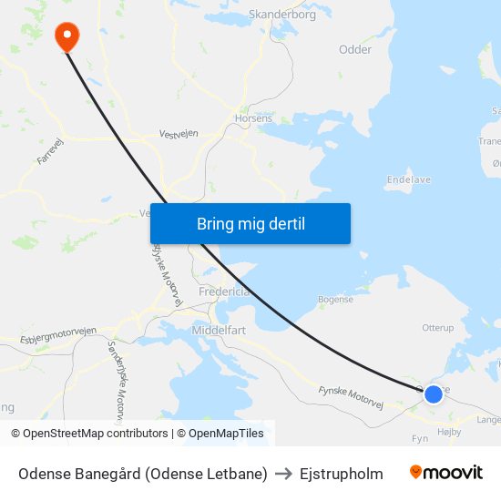 Odense Banegård (Odense Letbane) to Ejstrupholm map