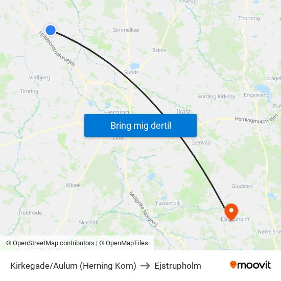 Kirkegade/Aulum (Herning Kom) to Ejstrupholm map