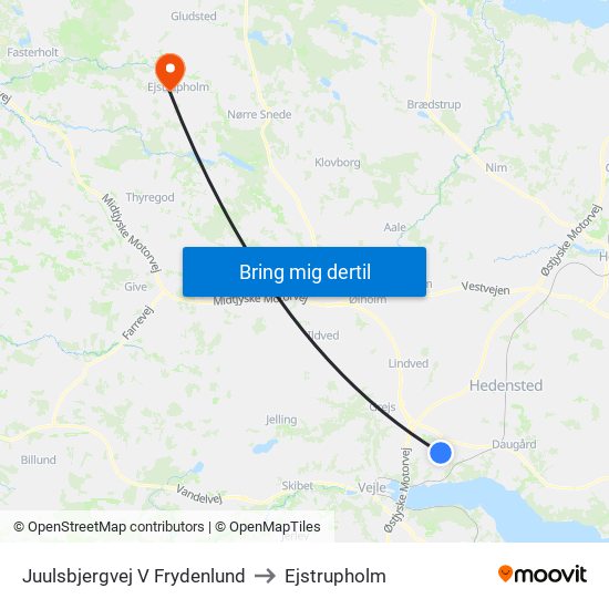 Juulsbjergvej V Frydenlund to Ejstrupholm map