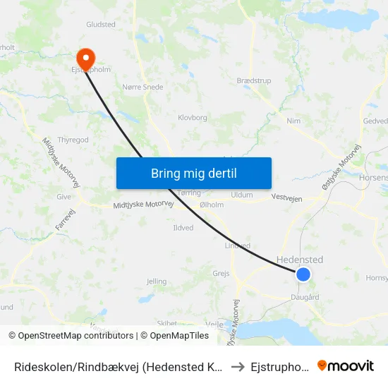 Rideskolen/Rindbækvej (Hedensted Kom) to Ejstrupholm map
