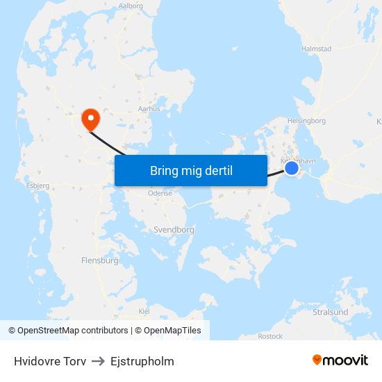 Hvidovre Torv to Ejstrupholm map