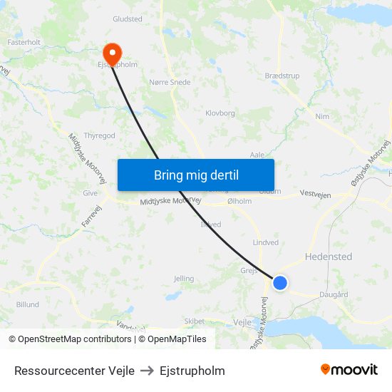 Ressourcecenter Vejle to Ejstrupholm map