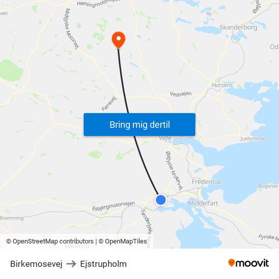 Birkemosevej to Ejstrupholm map