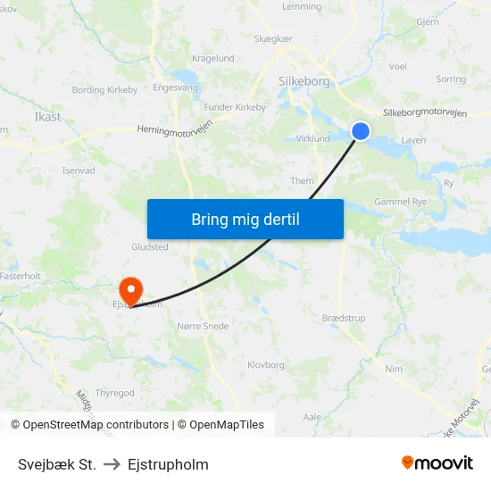 Svejbæk St. to Ejstrupholm map