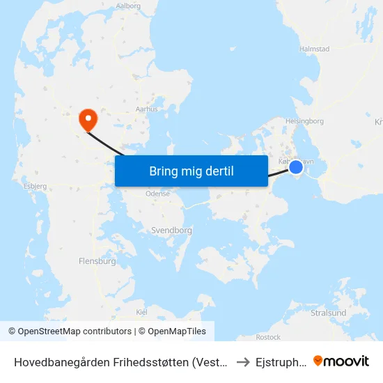 Hovedbanegården Frihedsstøtten (Vesterbrogade) to Ejstrupholm map