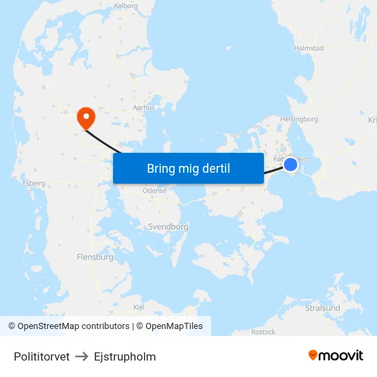 Polititorvet to Ejstrupholm map