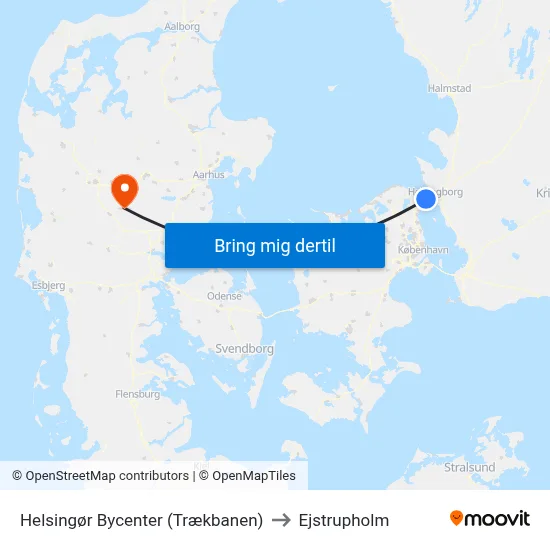 Helsingør Bycenter (Trækbanen) to Ejstrupholm map