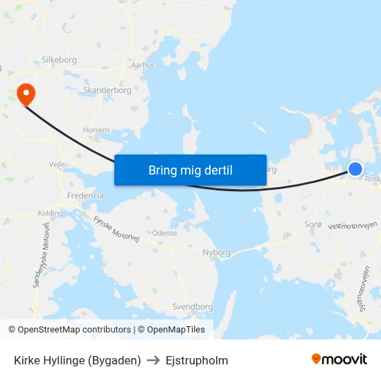 Kirke Hyllinge (Bygaden) to Ejstrupholm map