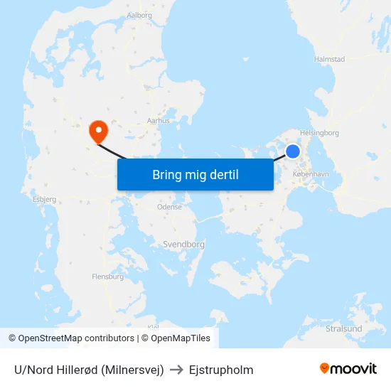 U/Nord Hillerød (Milnersvej) to Ejstrupholm map