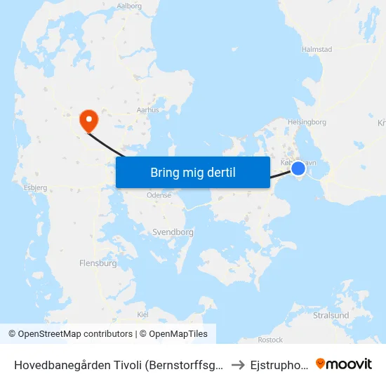 Hovedbanegården Tivoli (Bernstorffsgade) to Ejstrupholm map