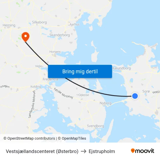 Vestsjællandscenteret (Østerbro) to Ejstrupholm map