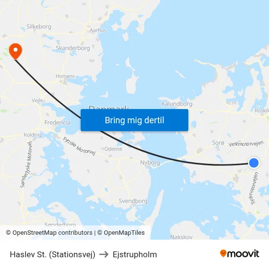 Haslev St. (Stationsvej) to Ejstrupholm map