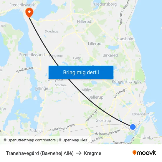Tranehavegård (Bavnehøj Allè) to Kregme map