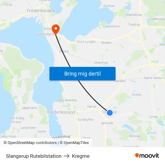 Slangerup Rutebilstation to Kregme map