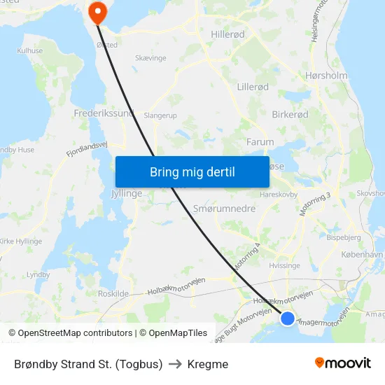Brøndby Strand St. (Togbus) to Kregme map