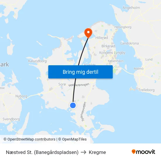 Næstved St. (Banegårdspladsen) to Kregme map