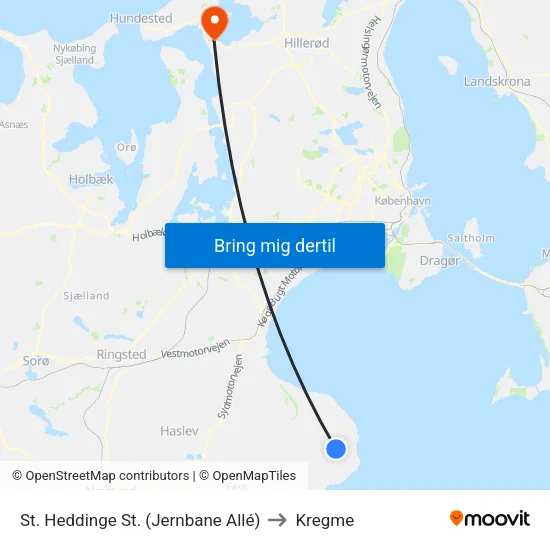 St. Heddinge St. (Jernbane Allé) to Kregme map