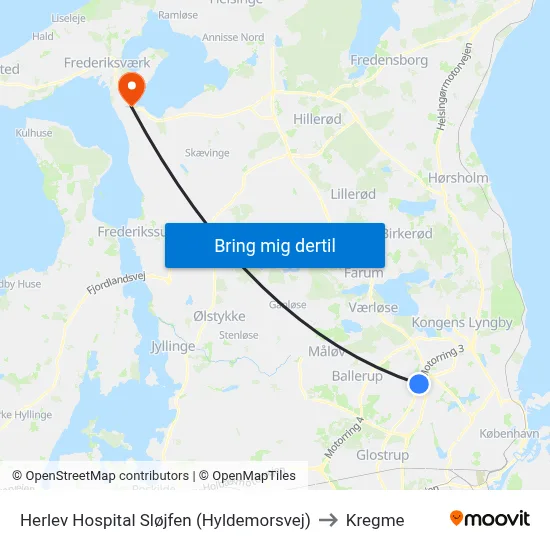 Herlev Hospital Sløjfen (Hyldemorsvej) to Kregme map