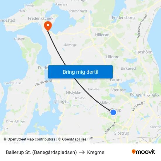 Ballerup St. (Banegårdspladsen) to Kregme map