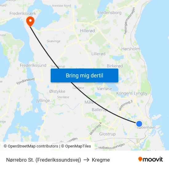 Nørrebro St. (Frederikssundsvej) to Kregme map