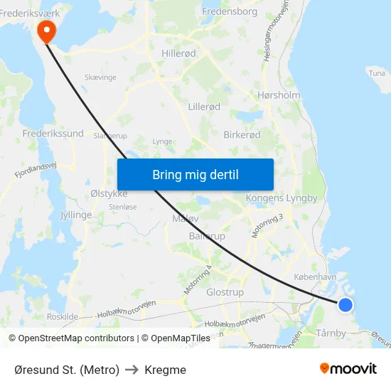 Øresund St. (Metro) to Kregme map
