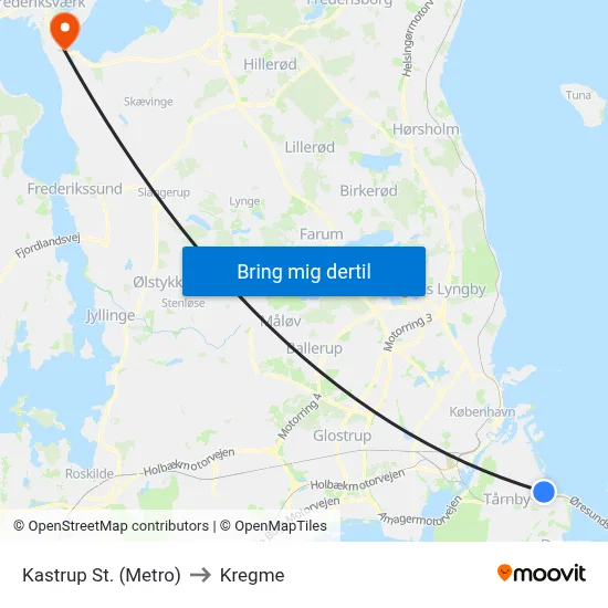 Kastrup St. (Metro) to Kregme map