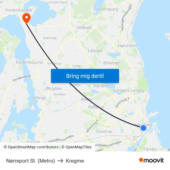 Nørreport St. (Metro) to Kregme map